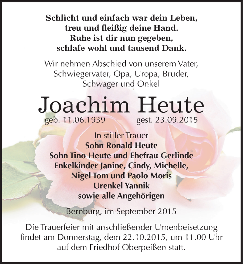 Lübecker Nachrichten Traueranzeigen Von Heute Traueranzeigen von Joachim Heute | www.abschied-nehmen.de
