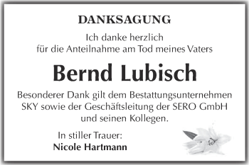 Traueranzeige von Bernd Lubisch von Super Sonntag Wittenberg