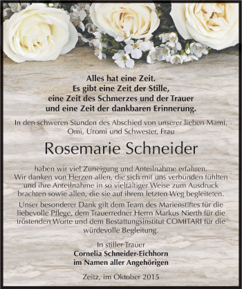 Traueranzeige von Rosemarie Schneider von Mitteldeutsche Zeitung Zeitz