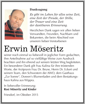 Traueranzeige von Erwin Möseritz von Super Sonntag SGH Mansf. Land