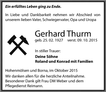 Traueranzeige von Gerhard Thurm von Mitteldeutsche Zeitung Weißenfels