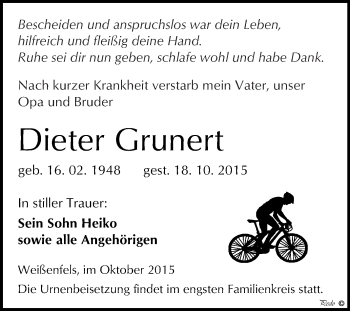 Traueranzeige von Dieter Grunert von WVG - Wochenspiegel NMB / WSF / ZTZ