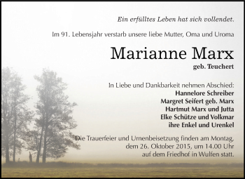 Traueranzeige von Marianne Marx von WVG - Wochenspiegel Dessau / Köthen