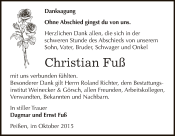Traueranzeige von Christian Fuß von Super Sonntag Bernburg