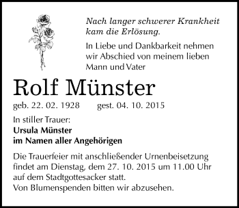 Traueranzeige von Rolf Münster von Mitteldeutsche Zeitung Halle/Saalkreis