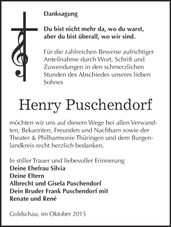 Traueranzeige von Henry Puschendorf von Super Sonntag Zeitz