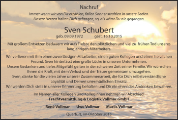 Traueranzeige von Sven Schubert von WVG - Wochenspiegel Merseburg