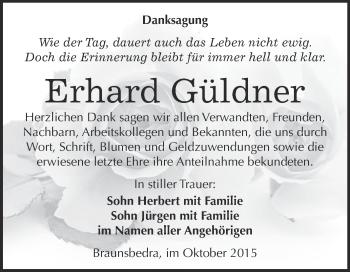 Traueranzeige von Erhard Güldner von WVG - Wochenspiegel Merseburg