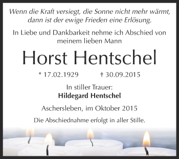 Traueranzeige von Horst Hentschel von Super Sonntag Aschersleben