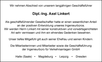 Traueranzeige von Axel Linkert von Mitteldeutsche Zeitung