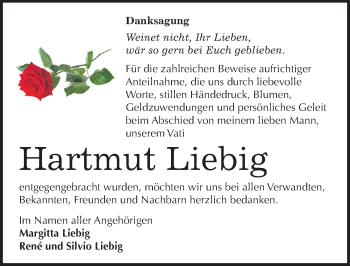 Traueranzeige von Hartmut Liebig von Mitteldeutsche Zeitung Naumburg/Nebra