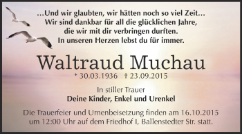 Traueranzeige von Waltraud Muchau von WVG - Wochenspiegel Dessau / Köthen