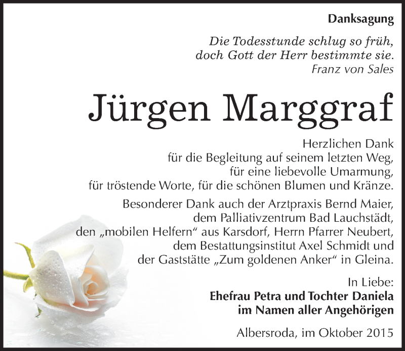  Traueranzeige für Jürgen Marggraf vom 28.10.2015 aus Mitteldeutsche Zeitung