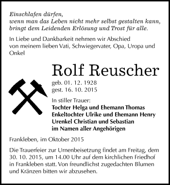 Traueranzeige von Rolf Reuscher von Mitteldeutsche Zeitung Merseburg/Querfurt