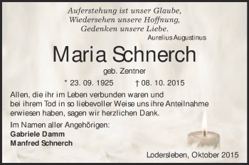 Traueranzeige von Maria Schnerch von WVG - Wochenspiegel Merseburg
