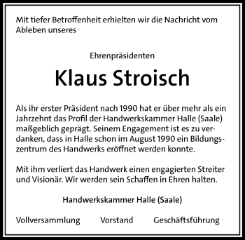 Traueranzeige von Klaus Stroisch von Mitteldeutsche Zeitung