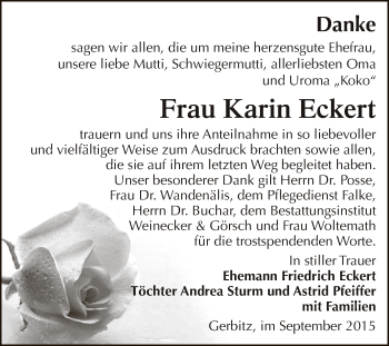 Traueranzeige von Karin Eckert von Super Sonntag Bernburg