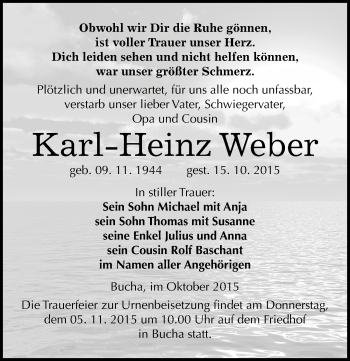 Traueranzeige von Karl-Heinz Weber von Mitteldeutsche Zeitung Naumburg/Nebra