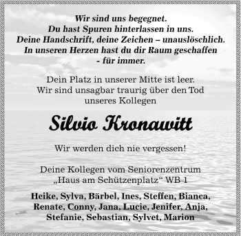 Traueranzeige von Silvio Kronawitt von Mitteldeutsche Zeitung Zeitz