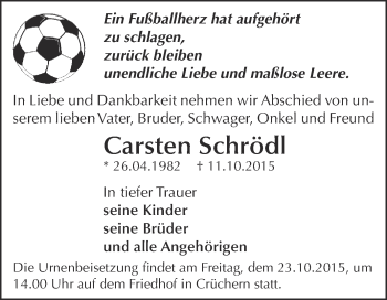 Traueranzeige von Carsten Schrödl von Super Sonntag Bernburg