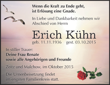 Traueranzeige von Erich Kühn von Super Sonntag Zeitz