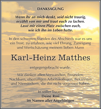Traueranzeige von Karl-Heinz Matthes von Mitteldeutsche Zeitung Sangerhausen