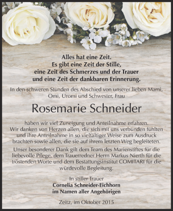 Traueranzeige von Rosemarie Schneider von Super Sonntag Zeitz