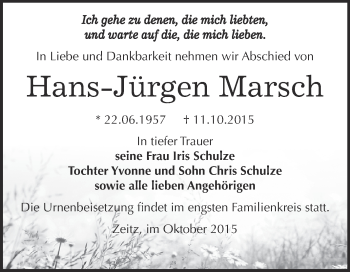 Traueranzeige von Hans-Jürgen Marsch von Super Sonntag Zeitz