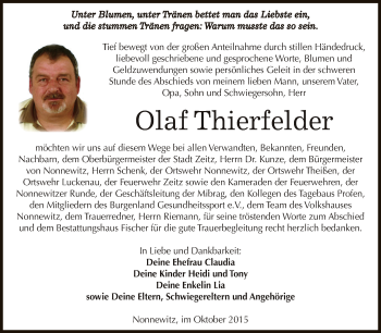 Traueranzeige von Olaf Thierfelder von Super Sonntag Zeitz