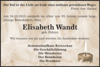 Traueranzeige von Elisabeth Wandt von Super Sonntag Zeitz