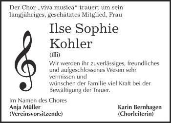 Traueranzeige von Ilse Sophie Kohler von Super Sonntag Quedlinburg