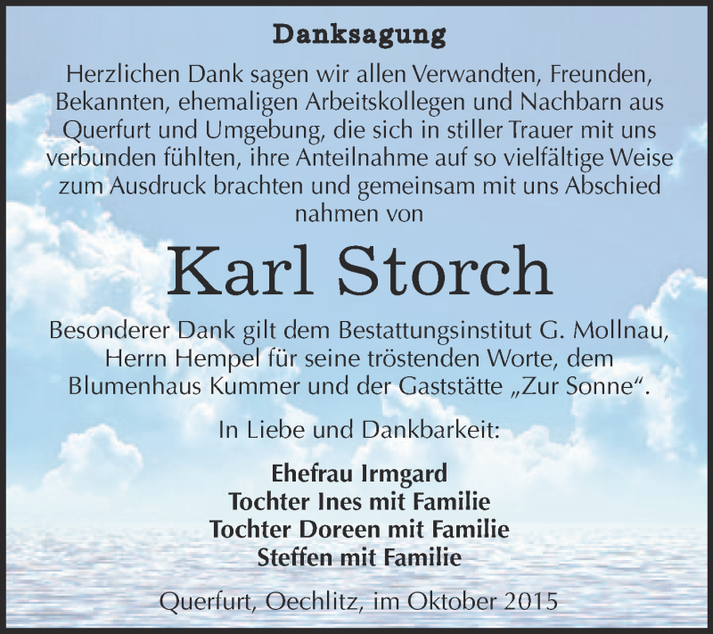  Traueranzeige für Karl Storch vom 24.10.2015 aus WVG - Wochenspiegel Merseburg
