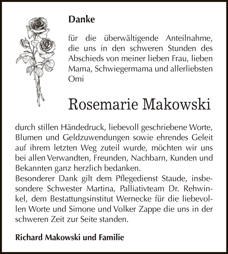  Traueranzeige für Rosemarie Makowski vom 17.10.2015 aus Super Sonntag Bernburg