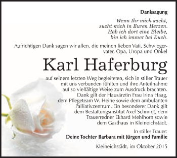 Traueranzeige von Karl Haferburg von WVG - Wochenspiegel Merseburg