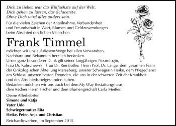 Traueranzeige von Frank Timmel von Mitteldeutsche Zeitung Weißenfels