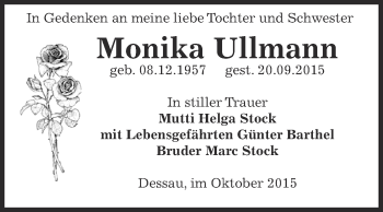 Traueranzeige von Monika Ullmann von WVG - Wochenspiegel Dessau / Köthen
