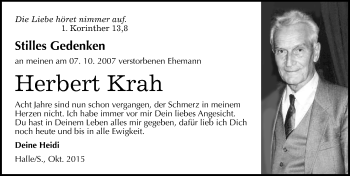 Traueranzeige von Herbert Krah von Mitteldeutsche Zeitung Halle/Saalkreis