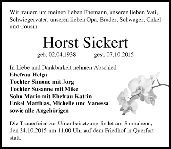 Traueranzeige von Horst Sickert von Mitteldeutsche Zeitung Merseburg/Querfurt