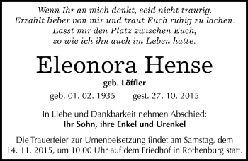 Traueranzeige von Eleonora Hense von Mitteldeutsche Zeitung Halle/Saalkreis