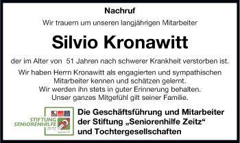 Traueranzeige von Silvio Kronawitt von Mitteldeutsche Zeitung Zeitz