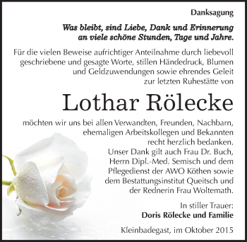 Traueranzeige von Lothar Rölecke von Mitteldeutsche Zeitung Köthen