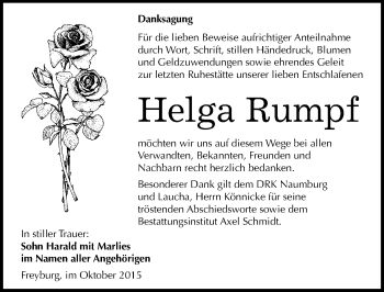 Traueranzeige von Helga Rumpf von Mitteldeutsche Zeitung