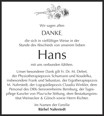 Traueranzeige von Hans  von Super Sonntag Bernburg