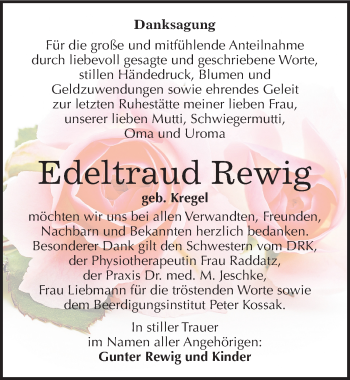 Traueranzeige von Edeltraud Rewig von Mitteldeutsche Zeitung Wittenberg