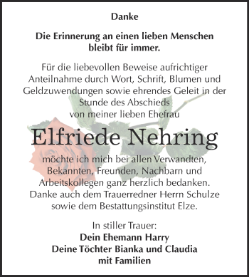 Traueranzeige von Elfriede Nehring von WVG - Wochenspiegel Dessau / Köthen