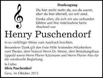 Traueranzeige von Henry Puschendorf von Mitteldeutsche Zeitung Zeitz