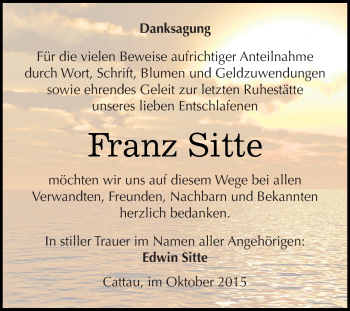 Traueranzeige von Franz Sitte von WVG - Wochenspiegel Dessau / Köthen