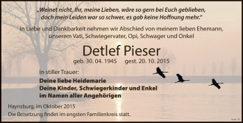 Traueranzeige von Detlef Pieser von Super Sonntag Zeitz