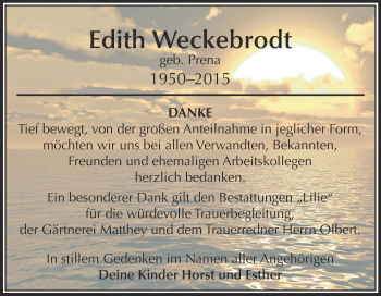 Traueranzeige von Edith Weckebrodt von WVG - Wochenspiegel Dessau / Köthen