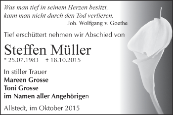 Traueranzeige von Steffen Müller von Super Sonntag SGH Mansf. Land